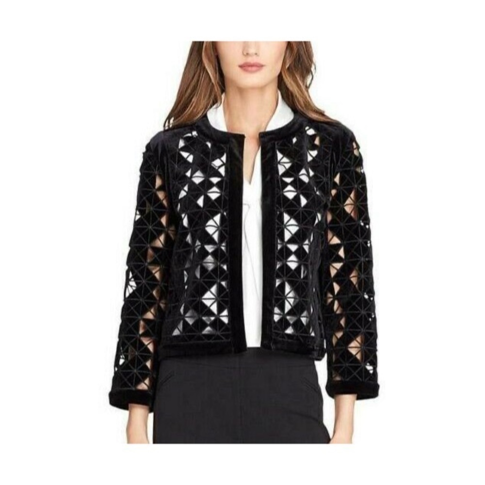 NWT Tahari Black Cutout Eyelet Open Blazer